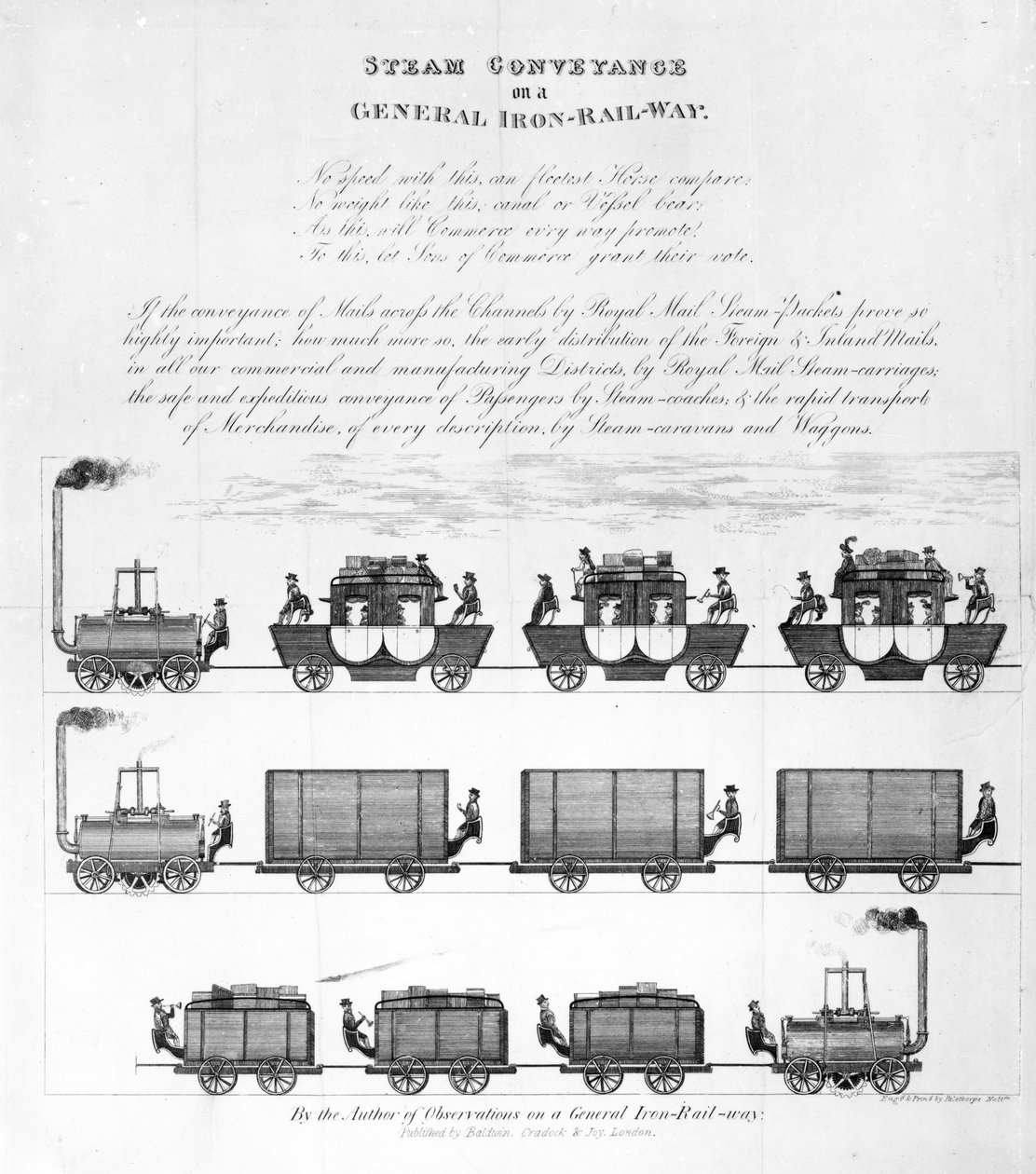 Parní doprava na obecné železné železnici, 1825 (rytina) od English School