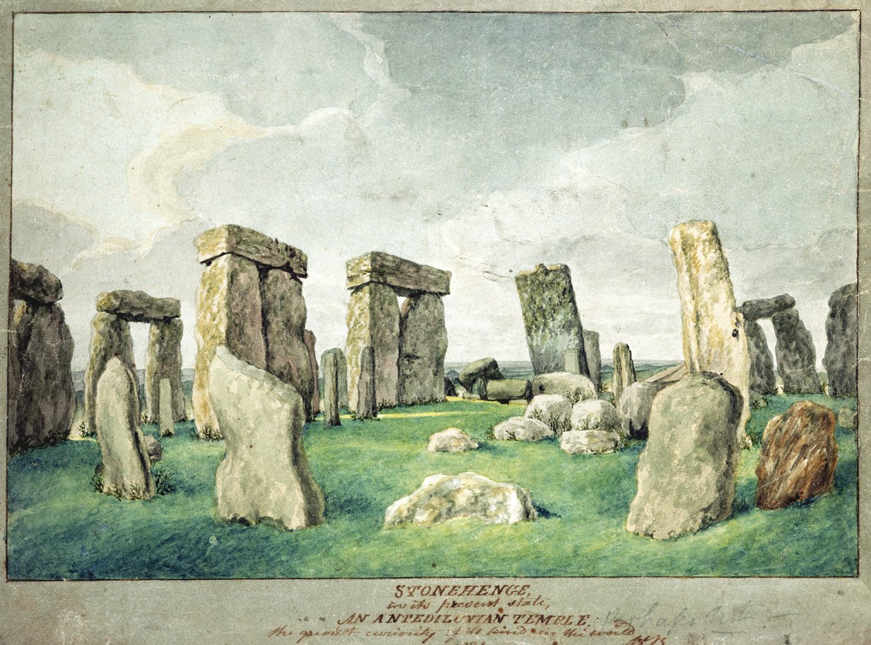 Stonehenge v jeho současném stavu, Anpedilunský chrám, 1821 (wc na papíře) od English School