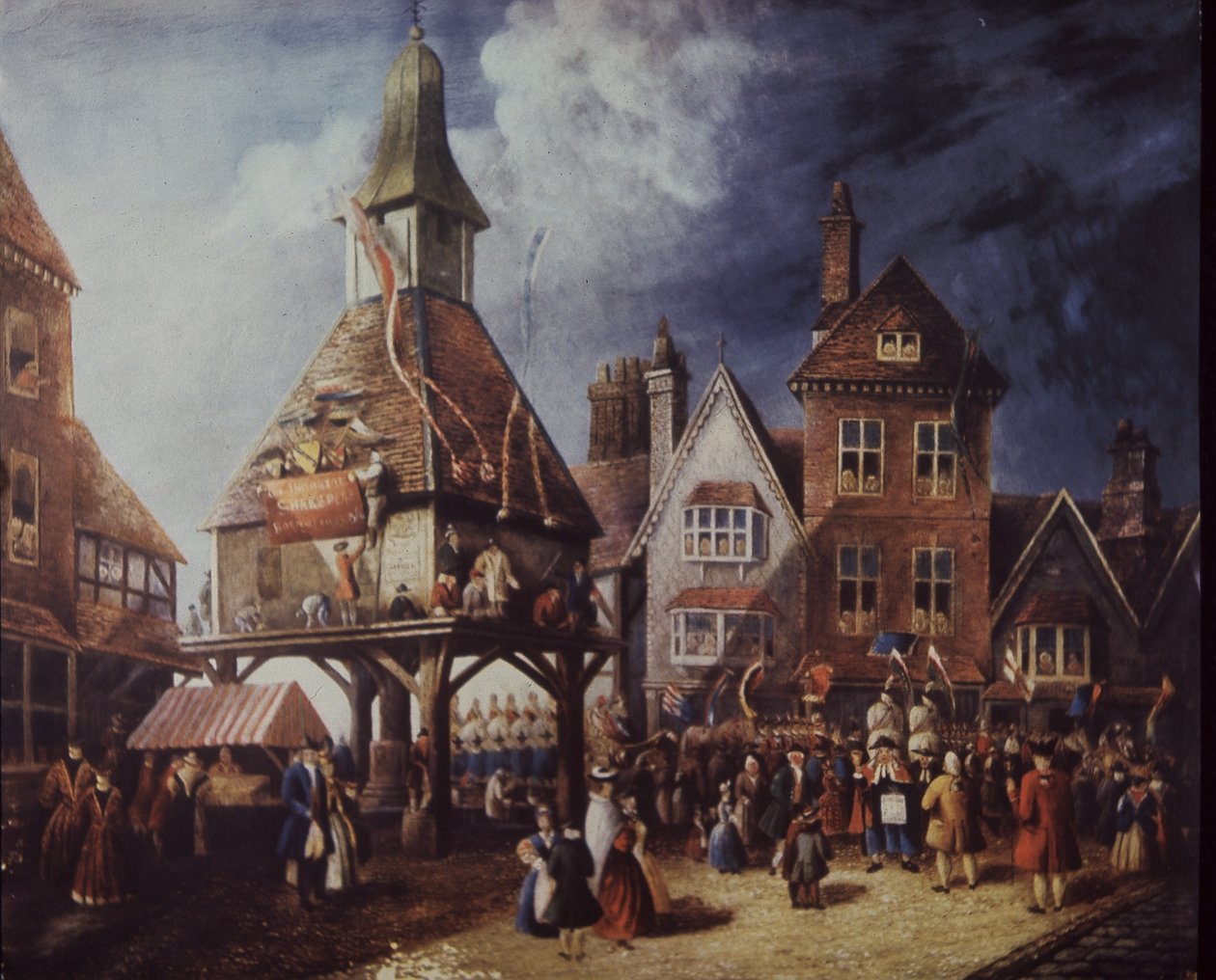 Stratford-on-Avon, Shakespearovo jubileum v roce 1769 u High Cross (barevné lito) od English School
