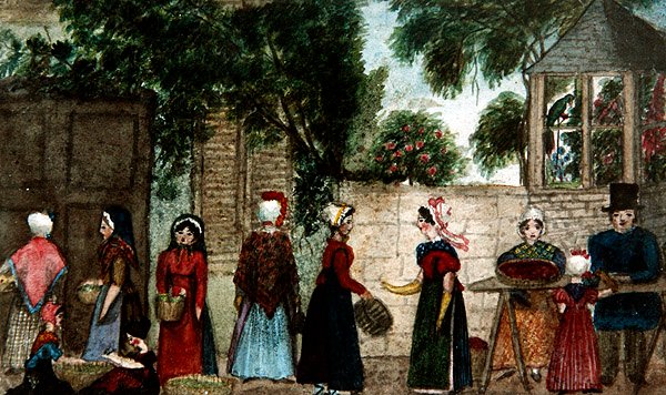 Scéna pouličního trhu, cca 1840 (akvarel na papíře) od English School