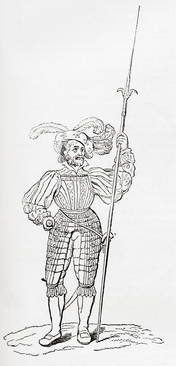 Oblek z žebrované a ryté zbroje ze staré Anglie: A Pictorial Museum, pub. 1847 od English School
