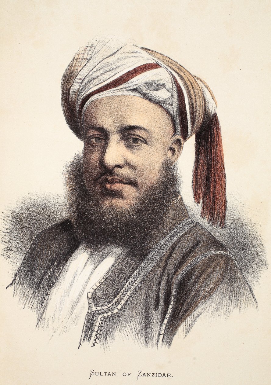 Sultán ze Zanzibaru, ilustrace z Obrazového vydání života a objevů Davida Livingstona od J. Ewinga Richieho, pub. od A. Fullarton & Co., 1876 od English School