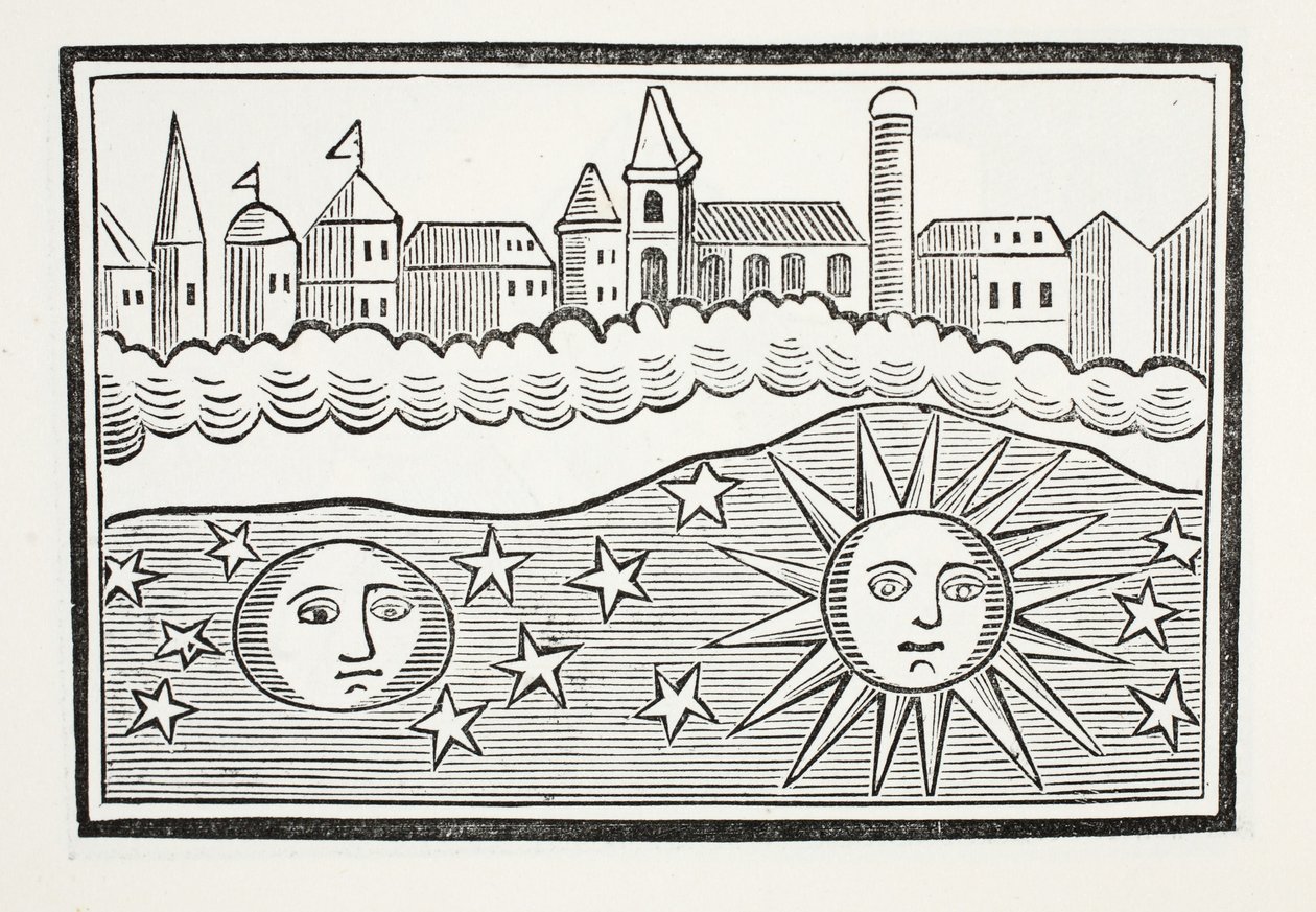 Sun, Moon, Stars and Earth Transponed, ilustrace z Chap-books of the Eighteenth Century od Johna Ashtona, pub. 1882 od English School