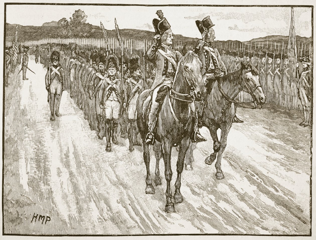 Kapitulace lorda Cornwallise, York Town, 1781, ilustrace z Cassells Illustrated History of England (sépiová fotografie) od English School