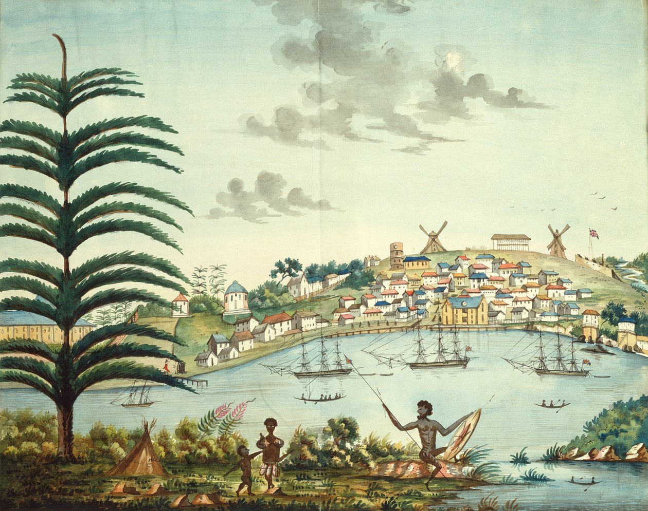 Sydney Cove and Town, cca 1806 (akvarel) od English School