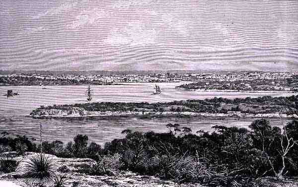 Přístav Sydney, Nový Jižní Wales, Austrálie, z knihy "Australian Pictures", kterou vydala The Religious Tract Society. od English School