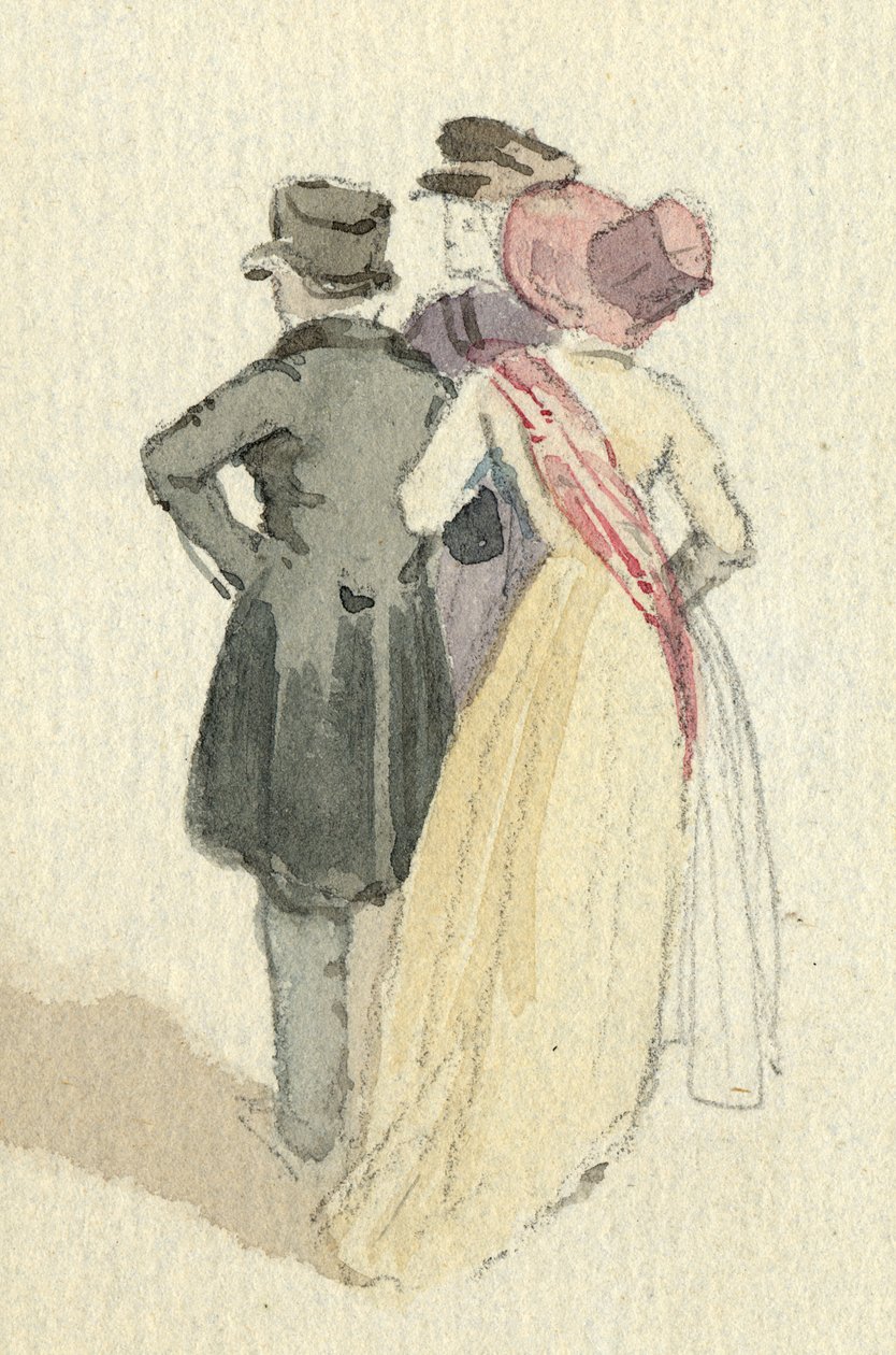 Tři postavy, asi 1825 (čb na papíře) od English School