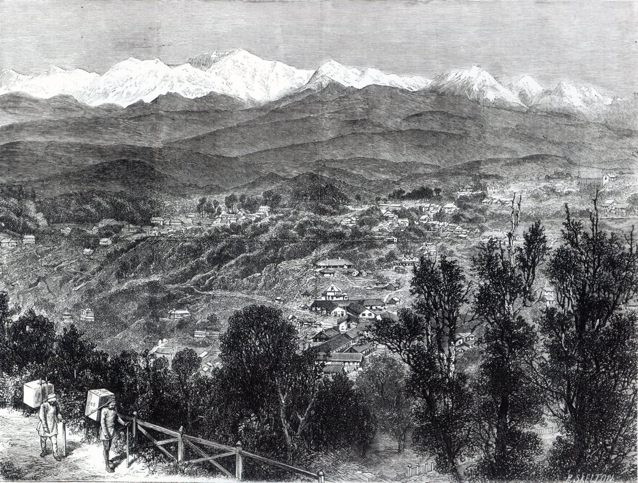 Pěstování čaje v Britské Indii - Pohled na Darjeeling z jihu, 1876 od English School