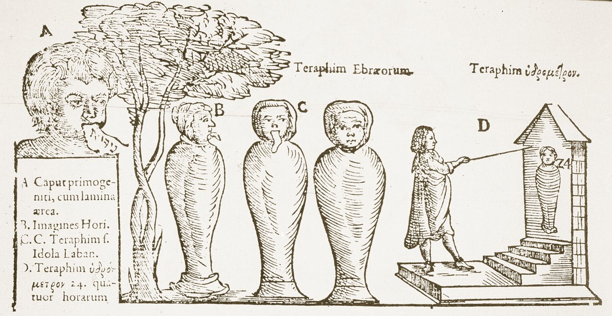 Teraphim, kopie ilustrace ze 17. století, použitá v Historii magie, publikované koncem 19. století od English School