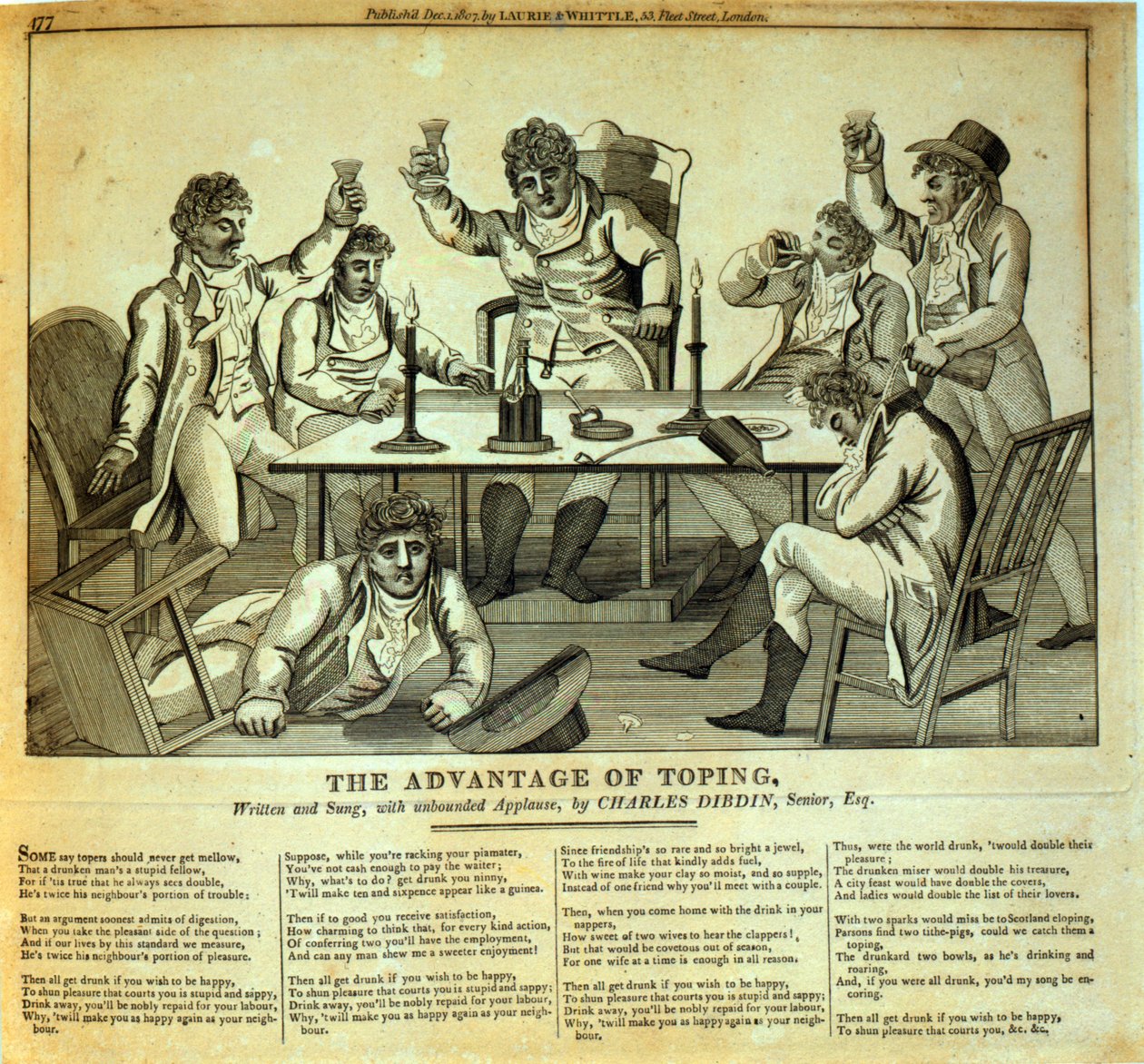 The Advantage of Toping, napsal a zpívá Charles Dibdin (1745-1814), vydalo nakladatelství Laurie & Whittle, 1807. od English School