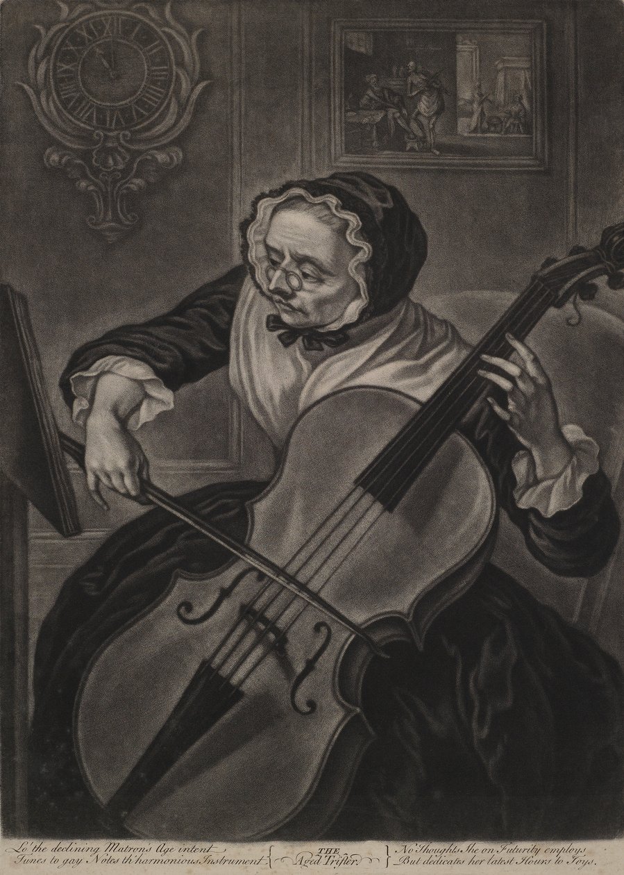 The Aged Trifler, cca 1750 (mezzotinta) od English School