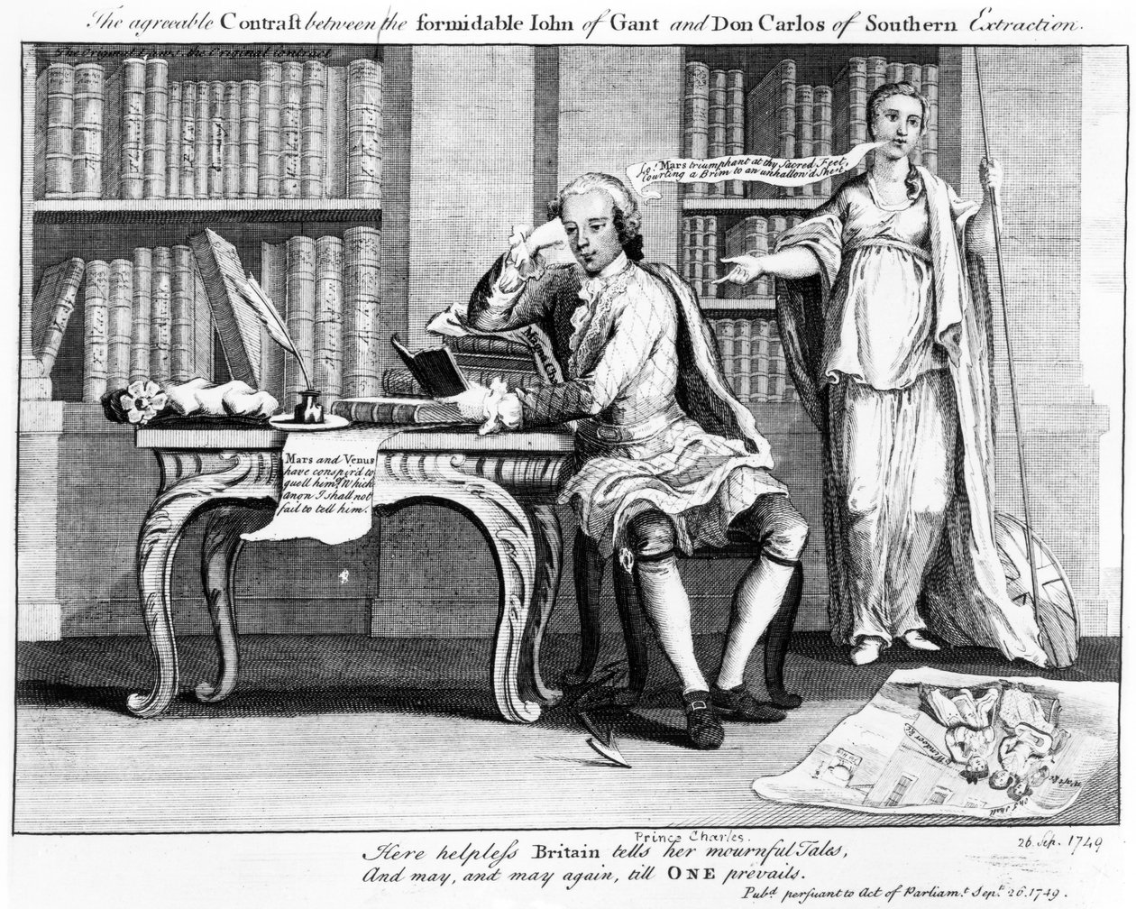 Příjemný kontrast mezi impozantním Johnem z Gantu a Donem Carlosem z Southern Extraction, 1749 od English School
