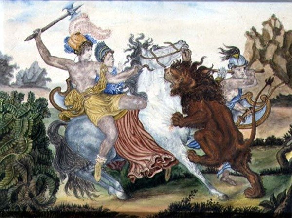 The Amazons, c.1830 (kvaš na papíře) od English School