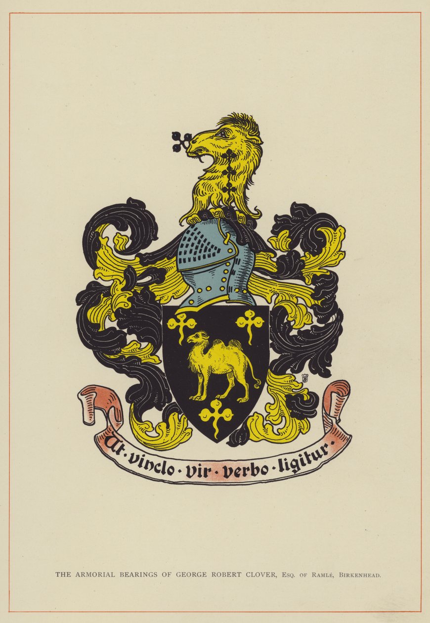 Erbovní znaky George Roberta Clovera, esquire z Ramle, Birkenhead (barevná litografie) od English School