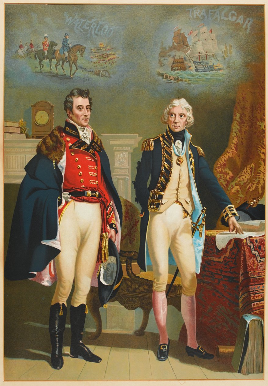 Armáda a námořnictvo představující jediný rozhovor mezi velkými veliteli, Wellingtonem (1769-1852) a Nelsonem (1758-1805) kolem roku 1890 od English School