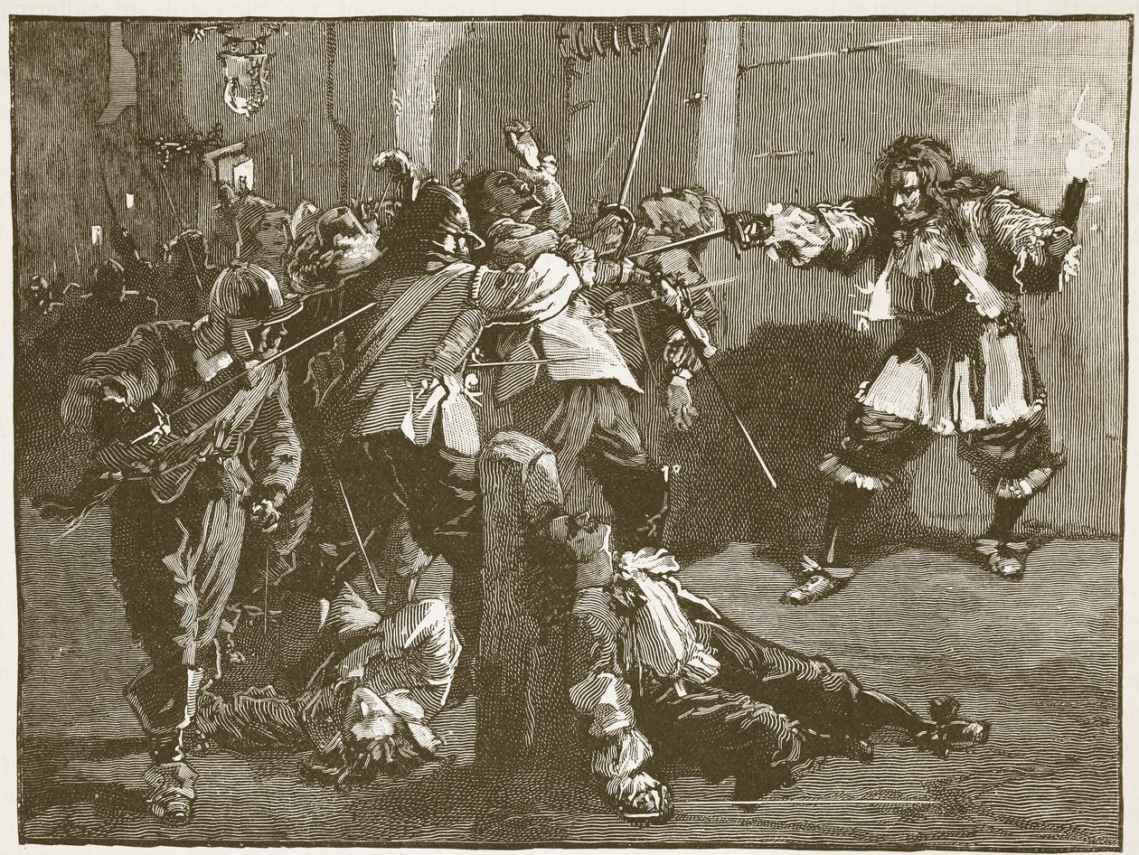 Útok Johna Coventryho, ilustrace z Cassells Illustrated History of England (sépiová fotografie) od English School