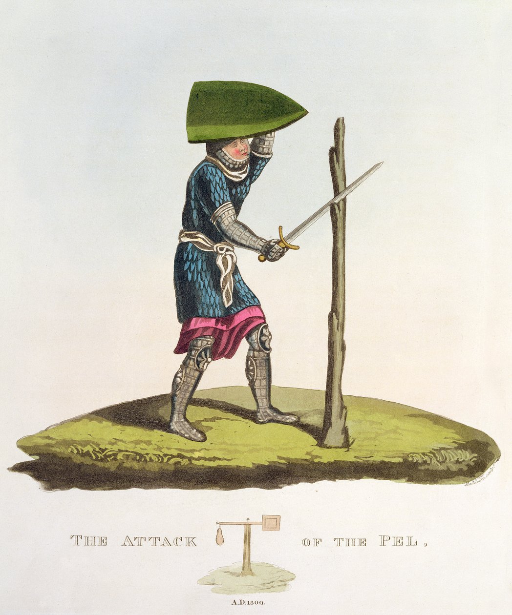 The Attack of the Pel, 1300, vyryl W. Maddocks, z Ancient Armor od Samuela Rushe Meyricka, 1824 od English School