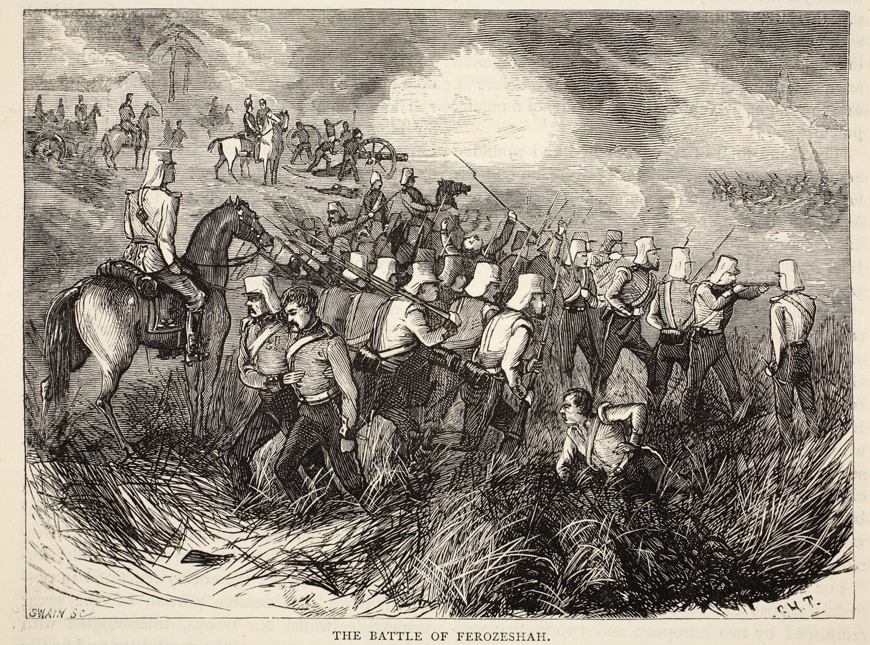 Bitva u Ferozeshahu, ilustrace z Cassells Illustrated History of England od English School