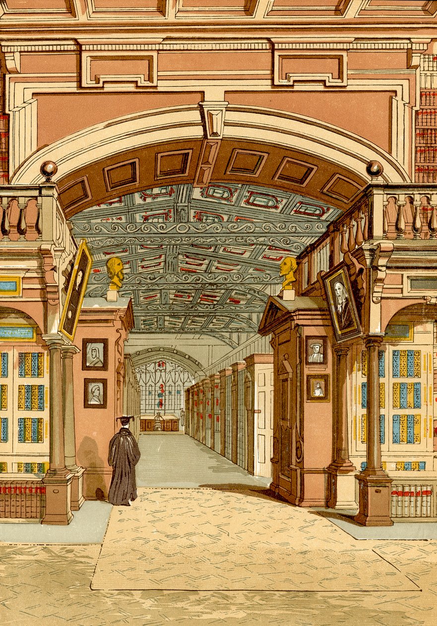 Bodleianská knihovna, Oxford (kolorovaná rytina) od English School