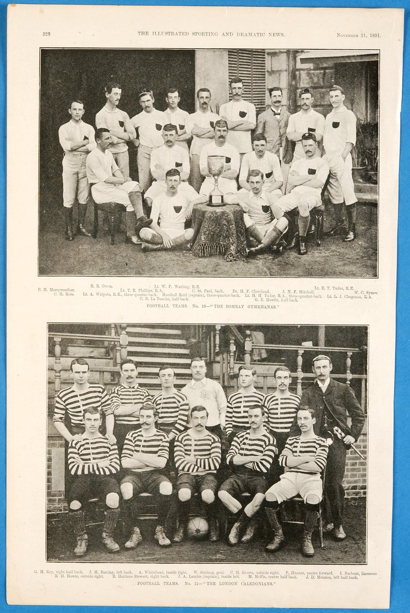 Bombay Gymkhanas a The London Caledonians, fotbalové týmy uvedené v The Illustrated Sporting and Dramatic News, 21. listopadu 1891 od English School