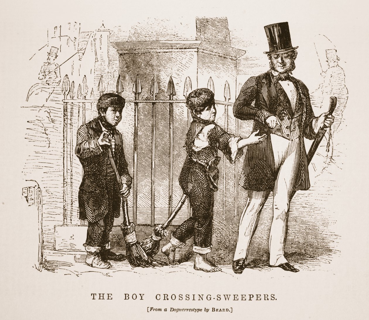 The Boy-Crossing Sweepers, z daguerrotypie Richarda Bearda, ilustrace z London Labor a London Poor od Henryho Mayhewa, hospoda. 1862 od English School