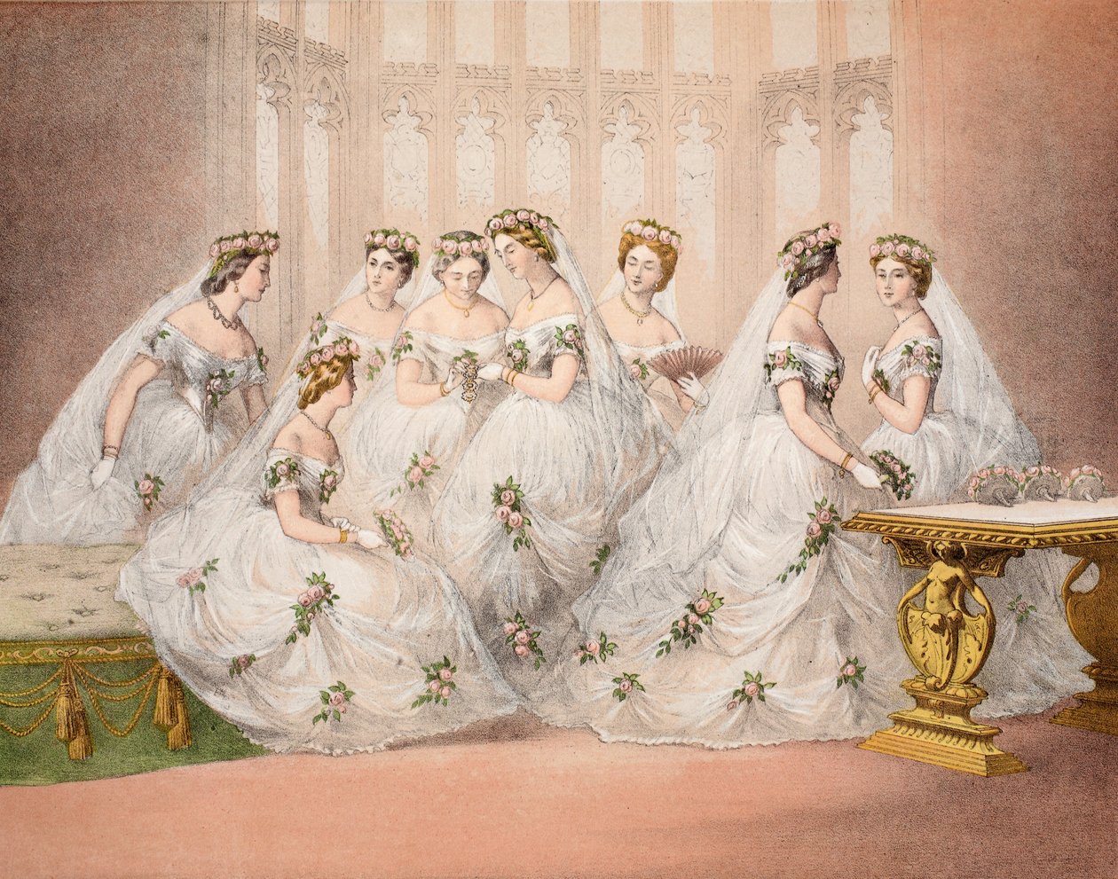 Družičky, 10. březen, 1863, z Památník svatby Edwarda VII. a Alexandry Dánské, hospoda. 1864 od English School
