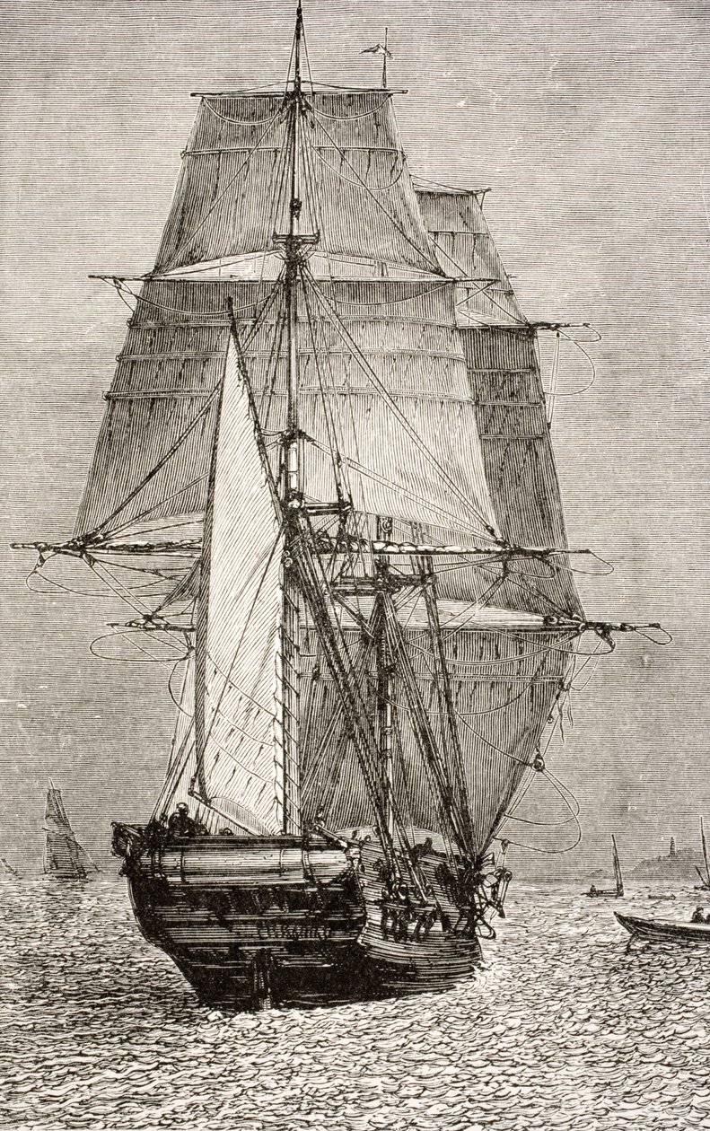 Brigáda HMS Beagle, z knihy "Journal of Researches" Charlese Darwina (1809-92), vydané nakladatelstvím Nelson and Sons, 1890. od English School