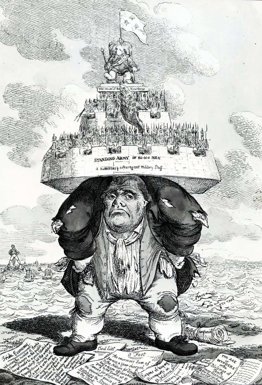 Britský atlas neboli John Bull podporující mírové zřízení, tisk Charles Williams, 1816 od English School
