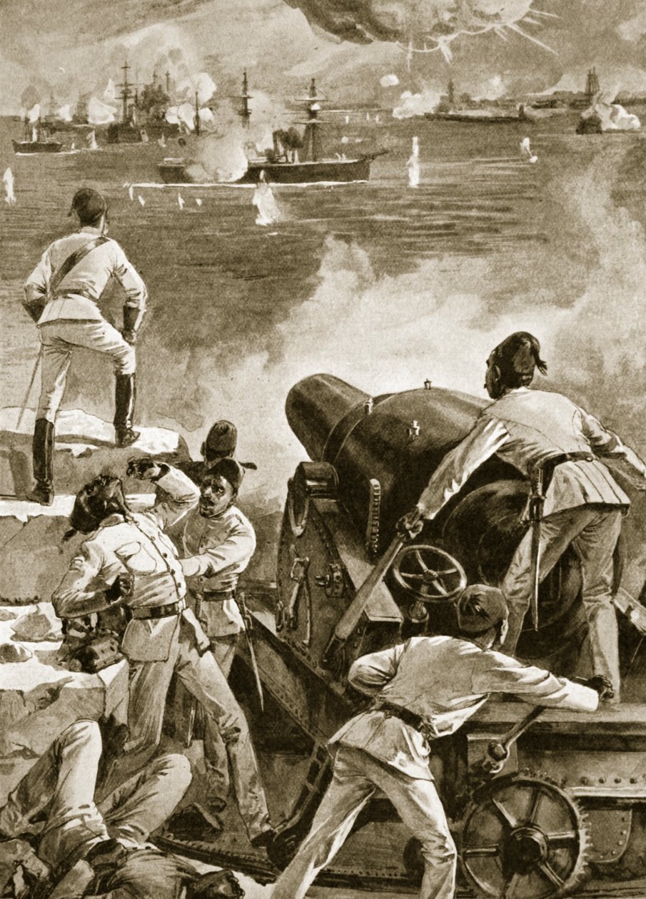 Britská flotila bombarduje přístavy v Alexandrii, 11. července 1882 od English School