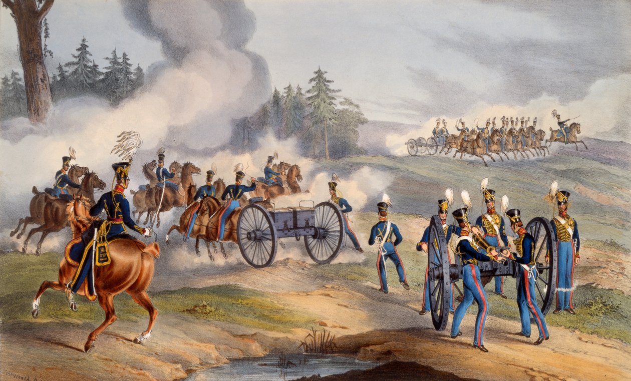 Britské královské dělostřelectvo se připravuje na bitvu, 1835 od English School
