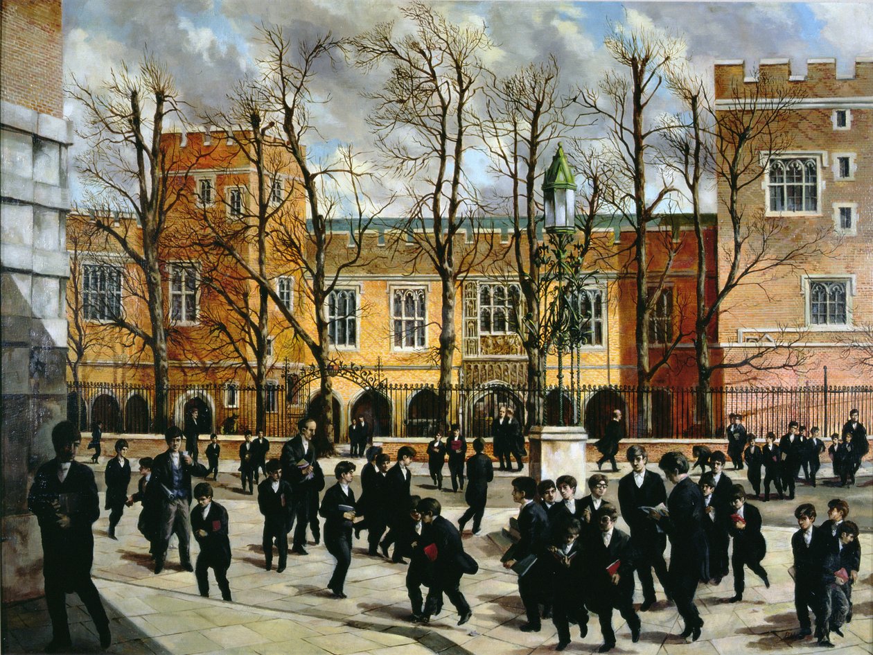 Hořící keř na vrcholu Common Lane, s výhledem na New Schools, Eton College, kolem roku 1935 od English School