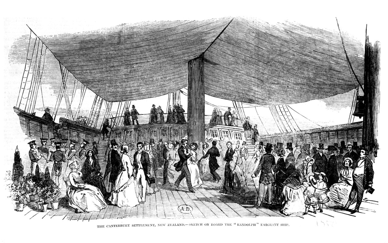 The Canterbury Settlement, Nový Zéland - skica na palubě lodi Randolph Emigrant, 1850 od English School