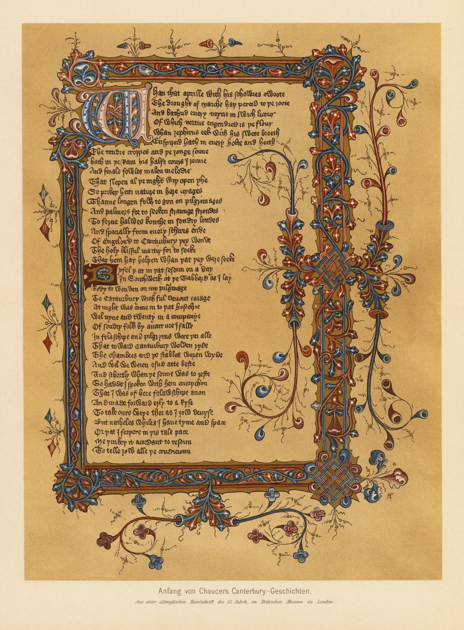 Canterburské povídky Geoffreyho Chaucera (barevná litografie) od English School