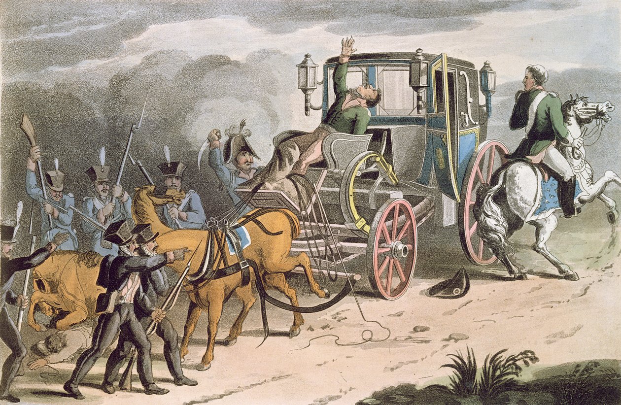 Zajetí Bonapartova kočáru u Waterloo, 18. června 1815, 1816 od English School
