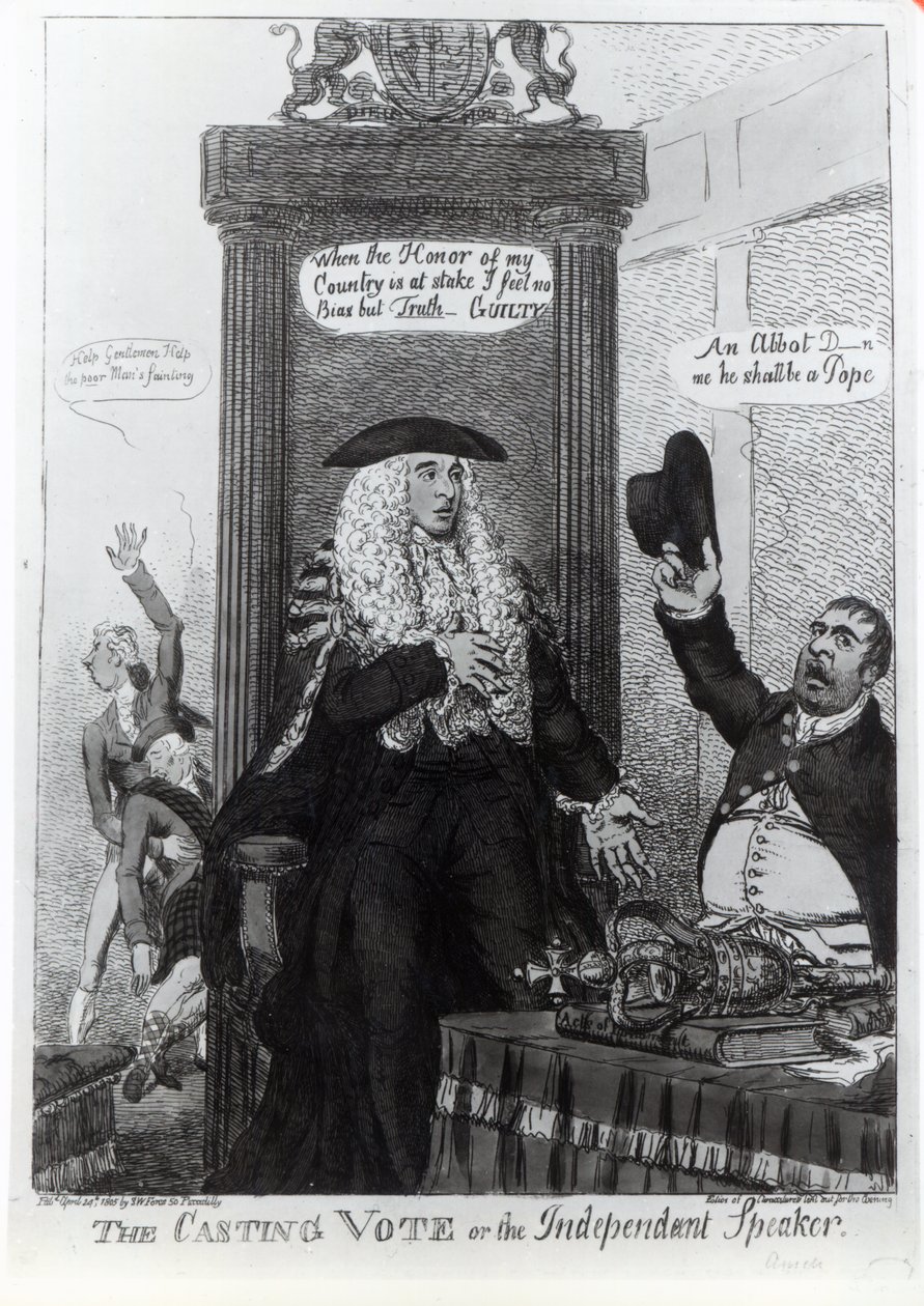 Casting Vote, neboli nezávislý mluvčí, satirická karikatura zobrazující premiéra Henryho Addingtona, 1805 (tisk) od English School