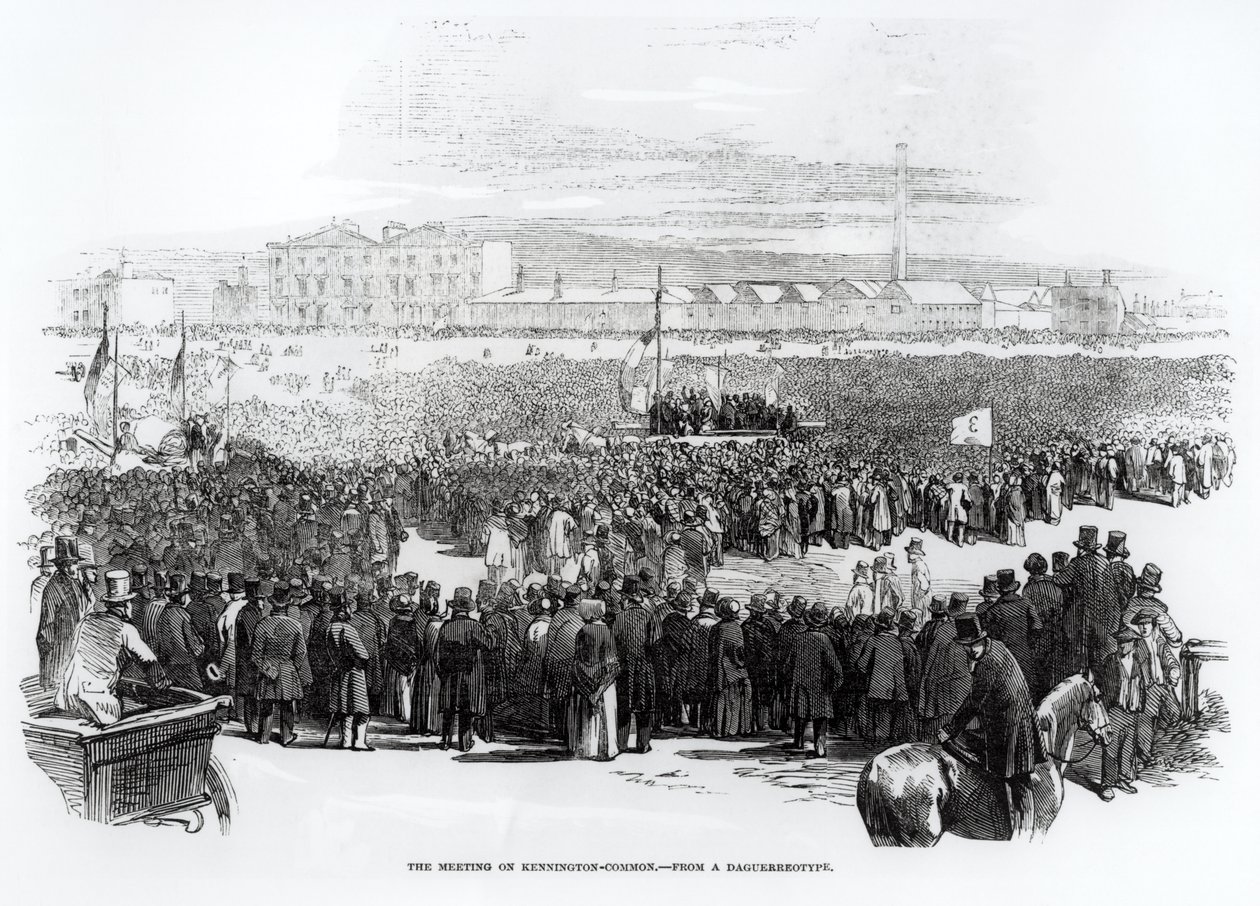 Schůze chartistů na Kennington Common, duben 1848 od English School