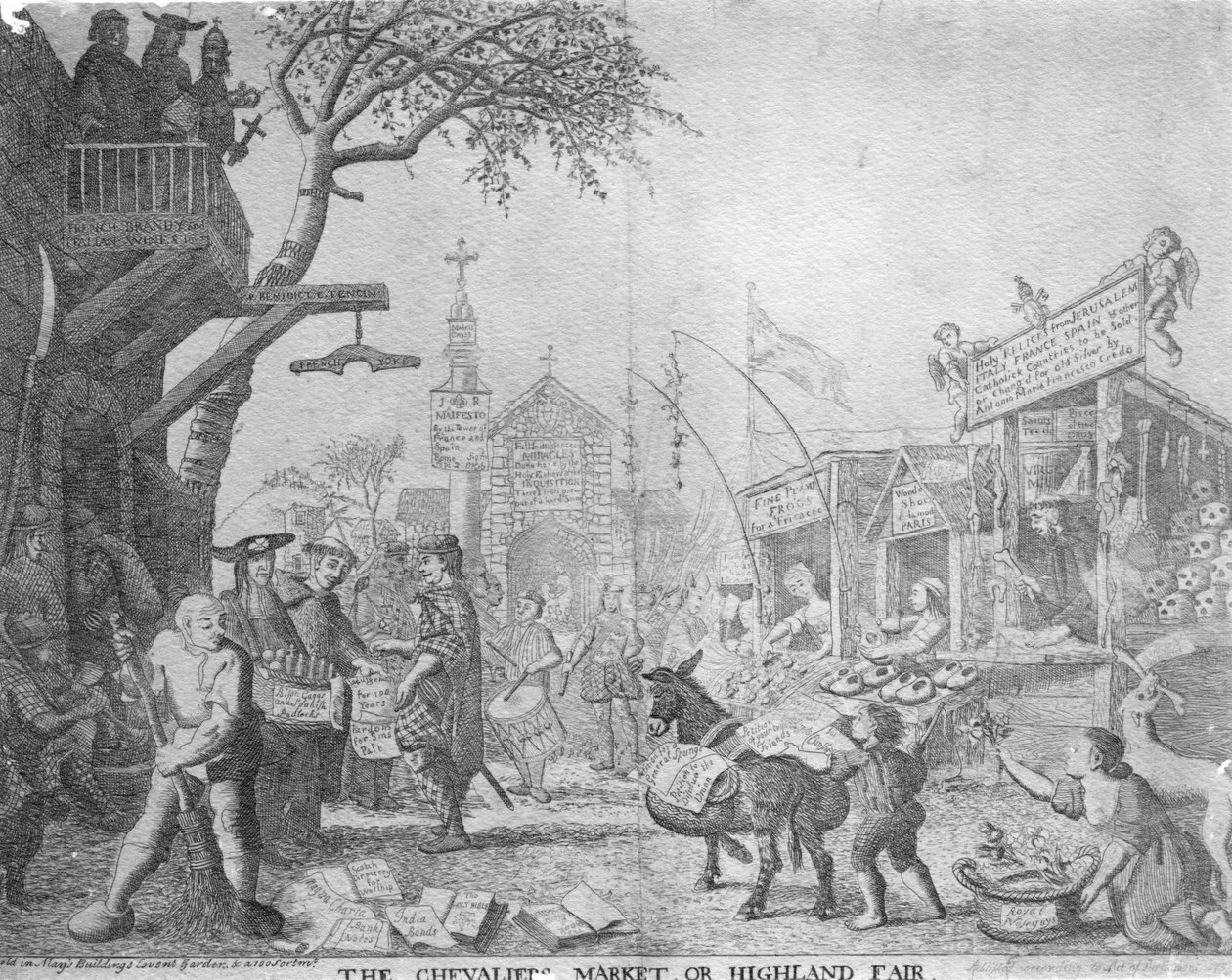 The Chevaliers Market, neboli Highland Fair, publikoval George Bickham mladší, 1745 od English School