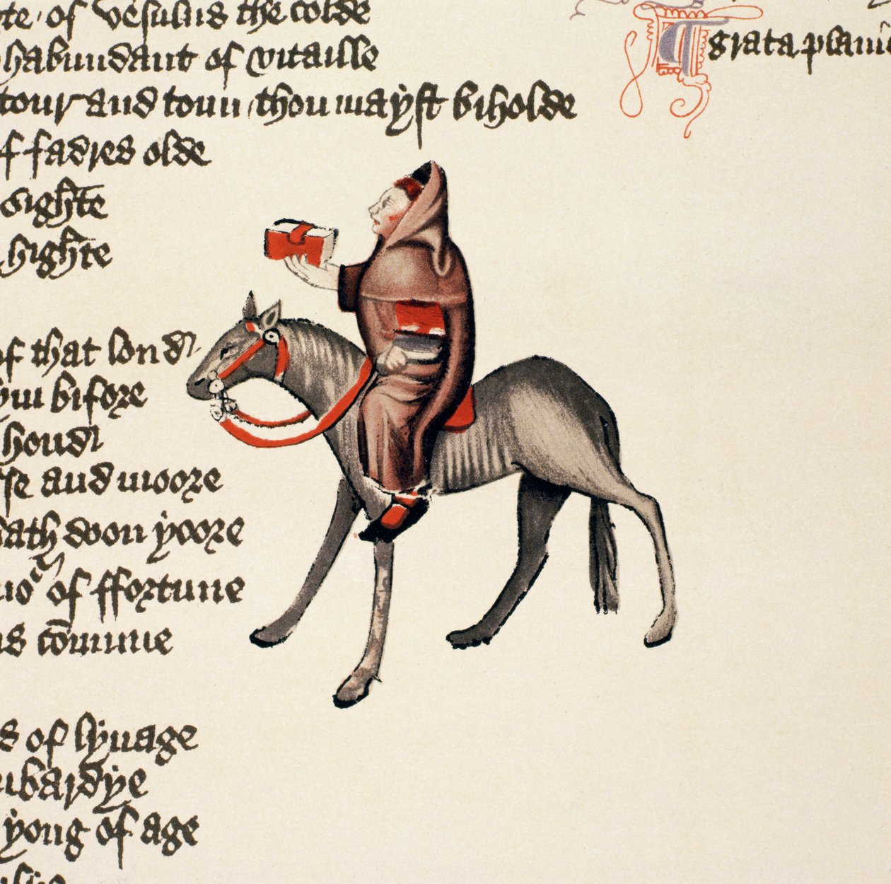 The Clerk of Oxfords Tale, detail z The Canterbury Tales, Geoffrey Chaucer (c.1342-1400) Ellesmere Manuscript, faksimilové vydání, 1911 (originální detaily viz 128942) od English School