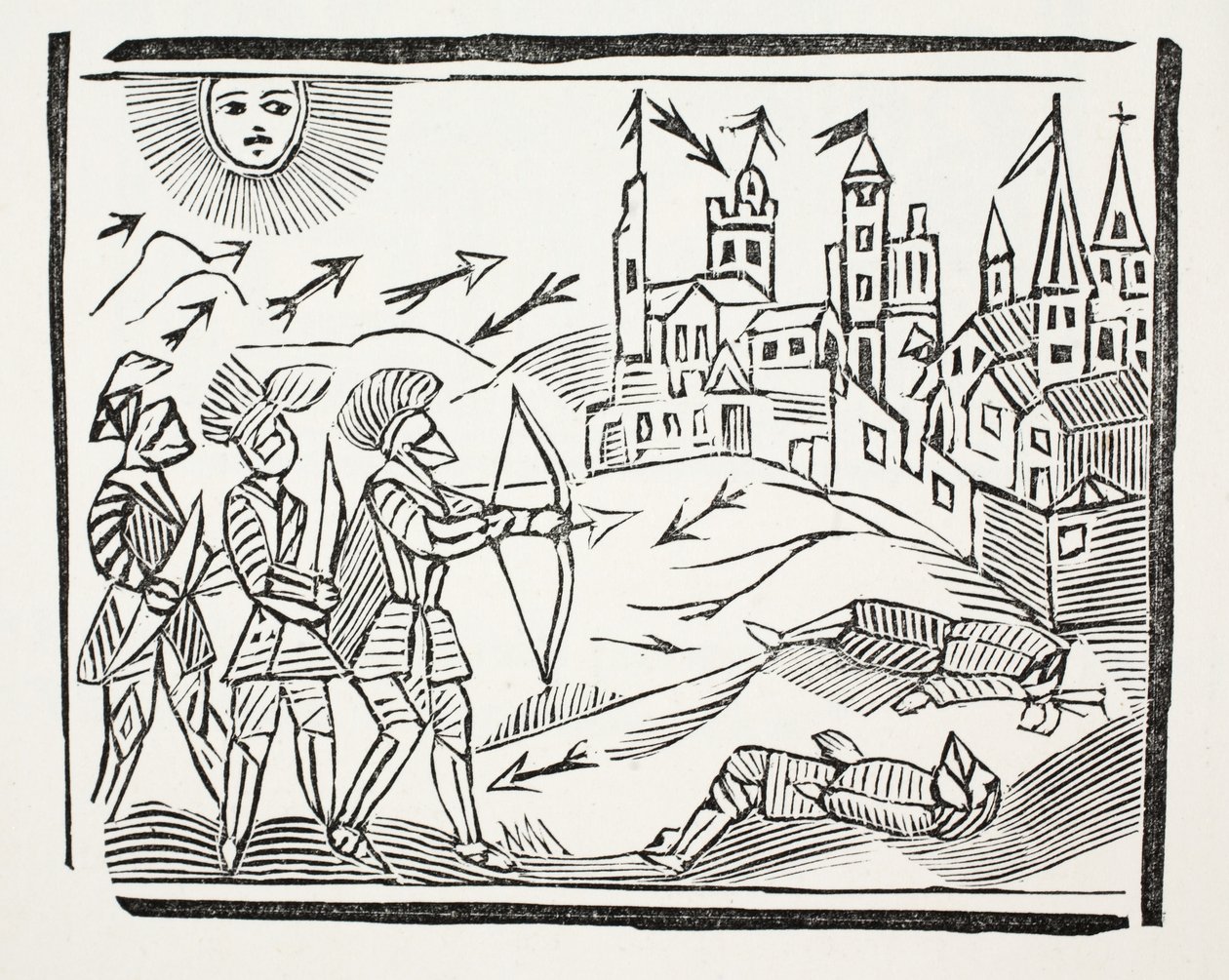 Dobytí Francie se životem a slavnými činy Edwarda Černého prince, ilustrace z Chap-books of the Eighteenth Century od Johna Ashtona, hospoda. 1882 od English School