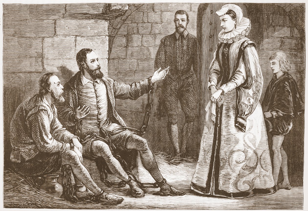 Hraběnka z Reux na návštěvě De Bray a La Grange ve vězení, ilustrace z Historie protestantismu od Jamese Aitkena Wylie (1808-1890), hospoda. 1878 od English School