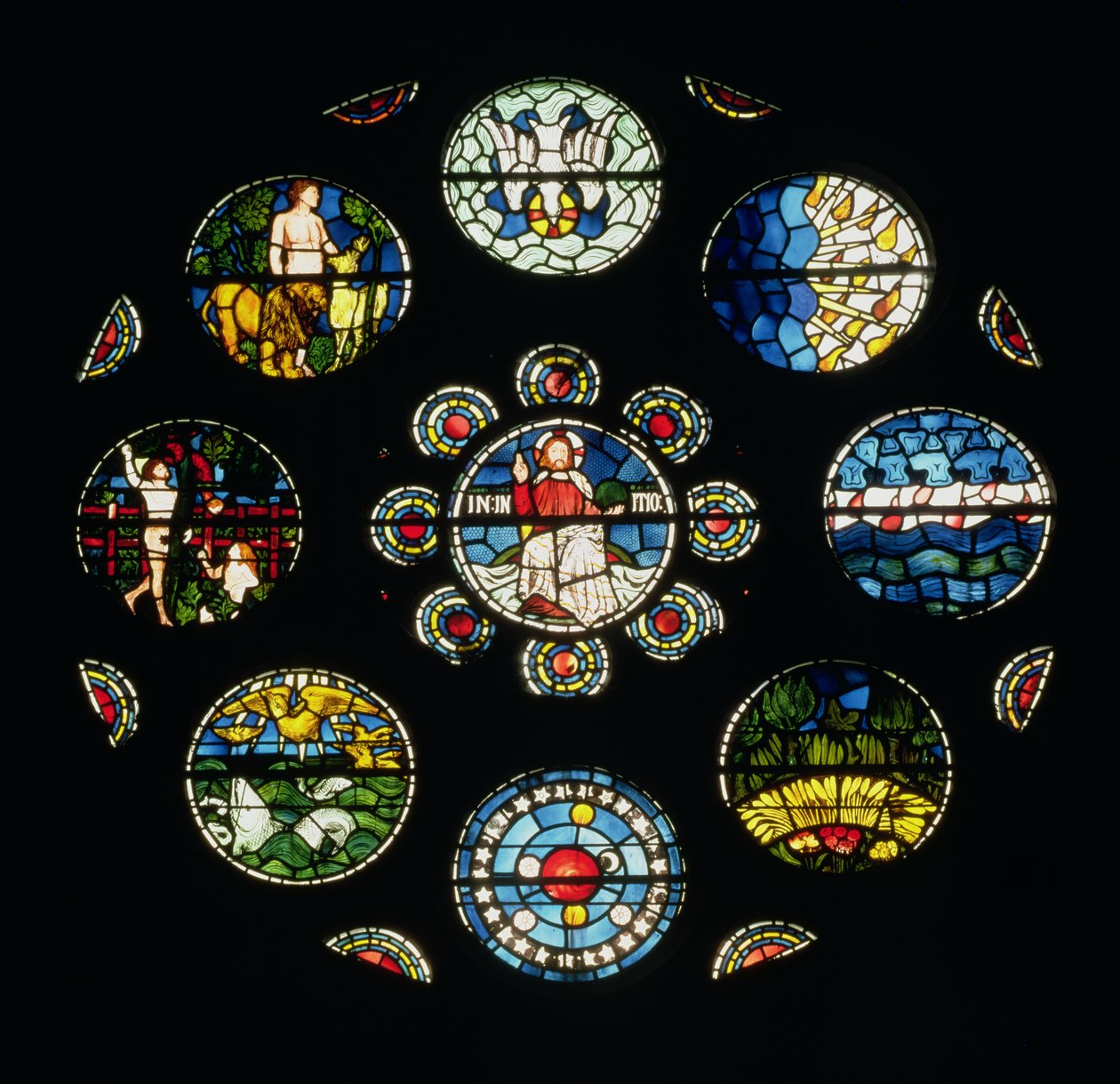 The Creation Window, navržený Philipem Webbem, Williamem Morrisem a Edwardem Burne-Jonesem, 1861 od English School