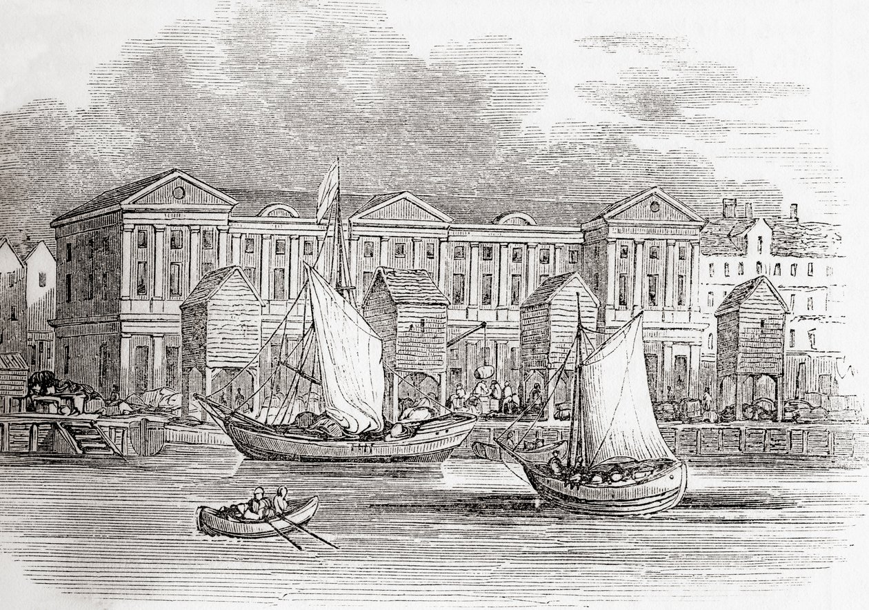 Custom House, Londýn, Anglie, jak to vypadalo před velkým požárem, ze staré Anglie: Obrazové muzeum, hospoda. 1847 od English School