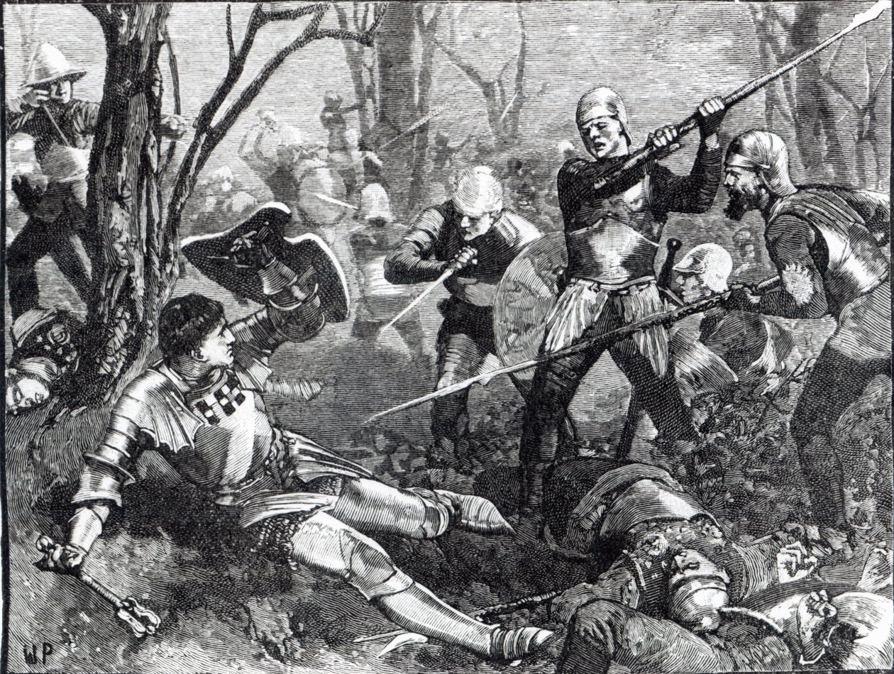 Smrt krále Stvořitele v bitvě u Barnetu, kolem roku 1880 od English School