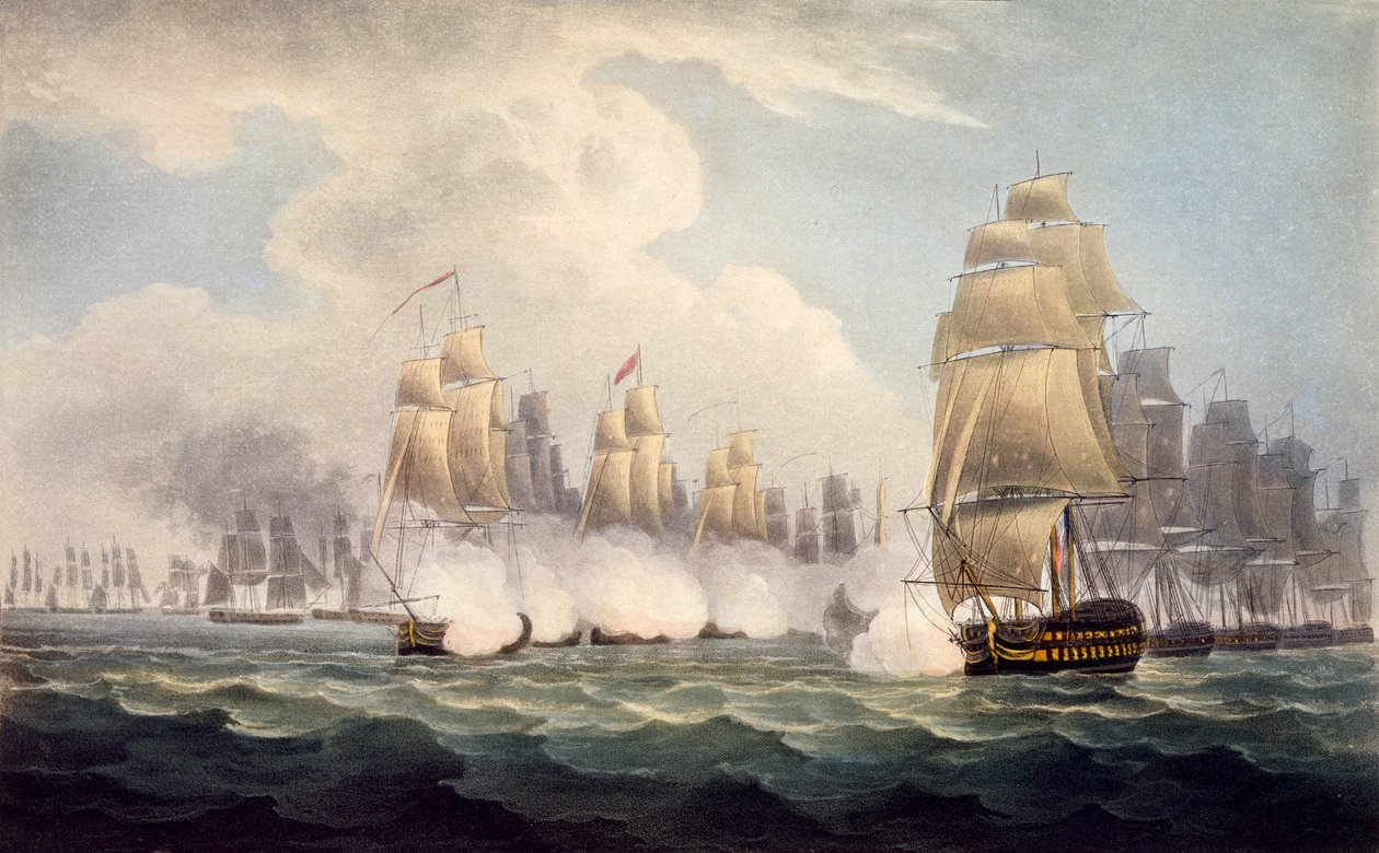 Porážka Francouzů pod velením Linoise komodorem Dancesem, 15. února 1804, z knihy The Naval Chronology of Great Britain, autor J. Ralfe od English School