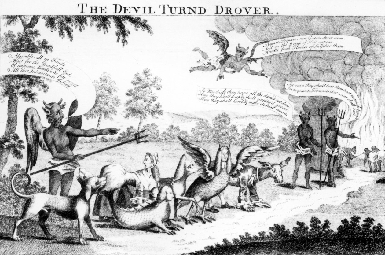 The Devil turn Drover, publikoval William Tringham, 1756 od English School