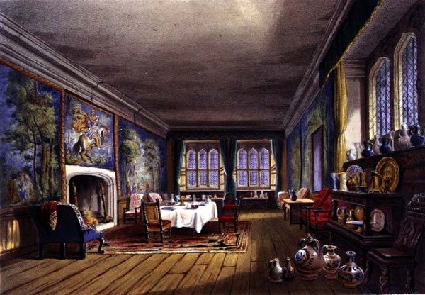 Jídelna, dům Cotehele, kolem 1830-40 (barevné lito) od English School