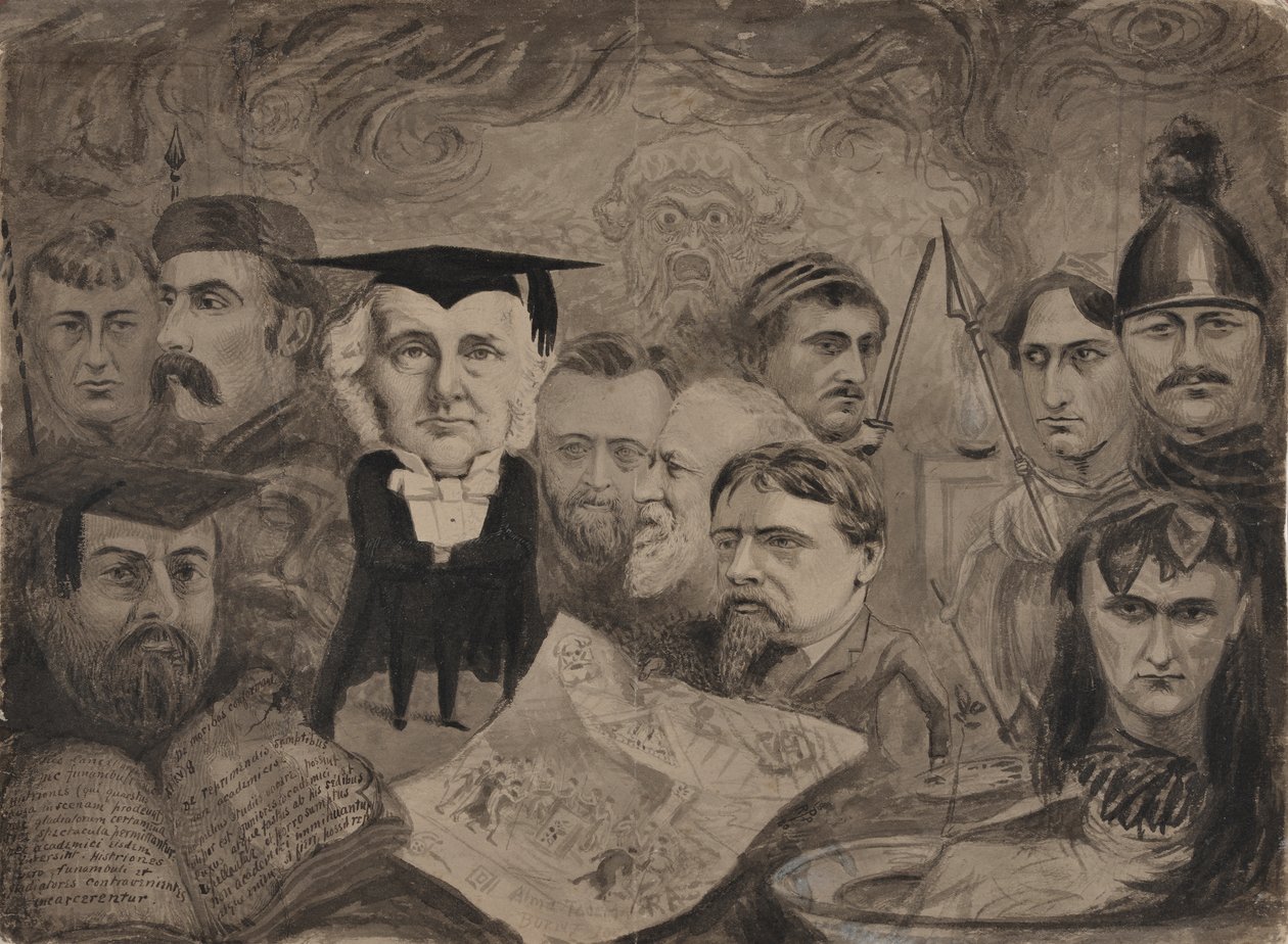 Drama v Oxfordu v roce 1880 (pero, tuš, šedá barva) od English School