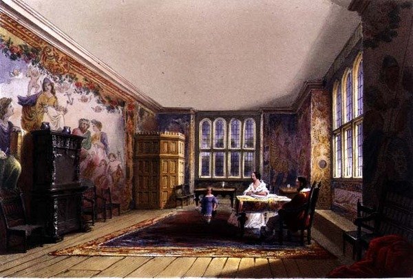The Drawing Room, Cotehele house, cca 1830-40 (barevné lito) od English School