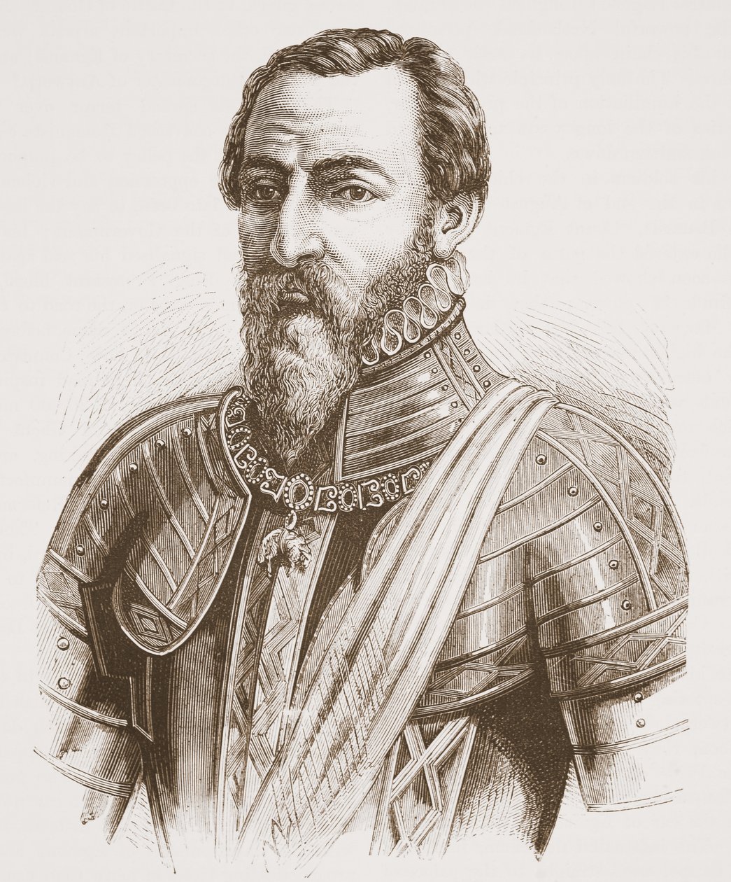 Vévoda z Alvy (z portrétu od Tiziana), ilustrace z Dějin protestantismu od Jamese Aitkena Wylie (1808-1890), hospoda. 1878 od English School