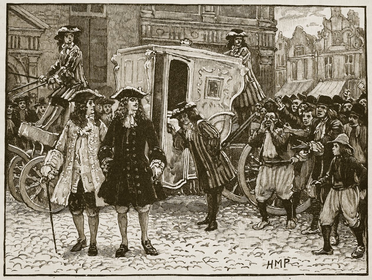 Anglický plnomocník uražený v ulicích Utrechtu, 1712, ilustrace z Cassells Illustrated History of England (sépiová fotografie) od English School